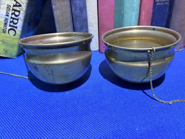 2 vintage brass planters
