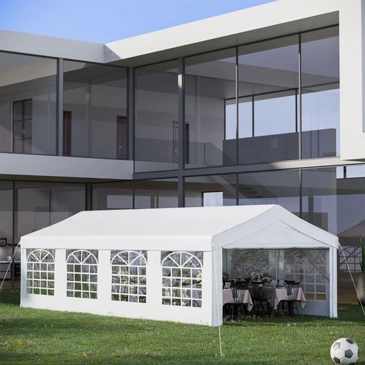 4 x 8m Heavy-duty Outdoor Carport Party Event Tent, Patio Gazebo Canopy Pavilion with 4 Sidewalls, 8 Windows, White