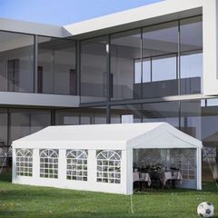 4 x 8m Heavy-duty Outdoor Carport Party Event Tent, Patio Gazebo Canopy Pavilion with 4 Sidewalls, 8 Windows, White