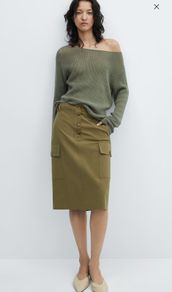 Khaki Cargo Midi Skirt from Mango