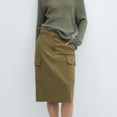 Khaki Cargo Midi Skirt from Mango