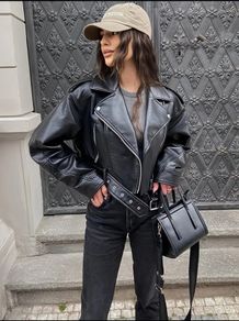 Brand New Cropped Black Faux Leather Biker Jacket Size S