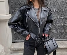 Brand New Cropped Black Faux Leather Biker Jacket Size S