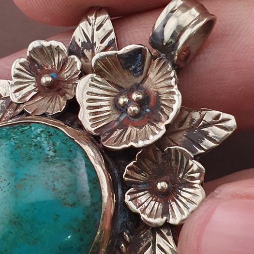 Vintage Floral Desgin Brass & Turqouise Pendant