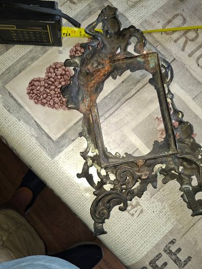 Beautiful Pair of Antique Art Nouveau Beatrice. Bronzed Photo Frames Cherub. a stunning lady lies on the top of the frame with beautiful scrollwork descending down the frame to a winged Cupid or Angel