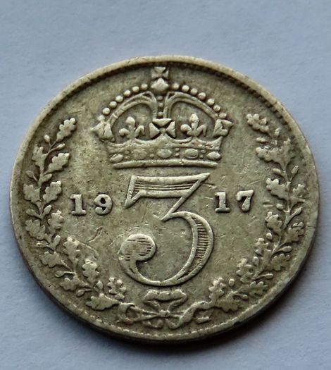 Silver coin 1917 3d three pence | 109 years old