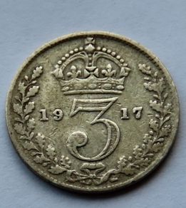 Silver coin 1917 3d three pence | 109 years old