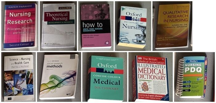 Nursing and medical textbooks bundle, 10 books (Meleis, Parahoo, Oxford dictionaries and more)
