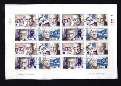 2004 Ireland 2004 Ireland Irish Winners of the Nobel Price Stamp Sheetlet Fine CDS Used with Dublin cancel of 1st October 2004 (First day of issued) on envelope extract