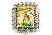 Antique Persian Hand Painted MOP Silver Brooch