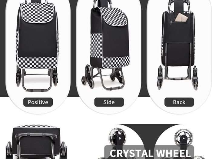 Folding Shopping Trolley Lightweight and Waterproof 2 in 1 Shopping Cart with 6 Large Noiseless Wheels Detachable Stair Climbing Cart for Groceries (FREE POSTAGE)