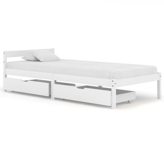 Bed Frame with 2 Drawers White Solid Pine Wood 100x200 cm