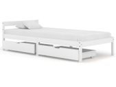 Bed Frame with 2 Drawers White Solid Pine Wood 100x200 cm