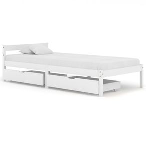 Bed Frame with 2 Drawers White Solid Pine Wood 100x200 cm