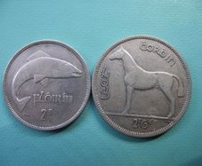 Ireland. Irish Republic. Set of 2 Silver coins: Halfcrown (1940) & Florin (1941)
