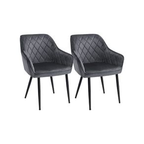 Set of 2 Dining Chairs Upholstered Chairs with Armrests Grey