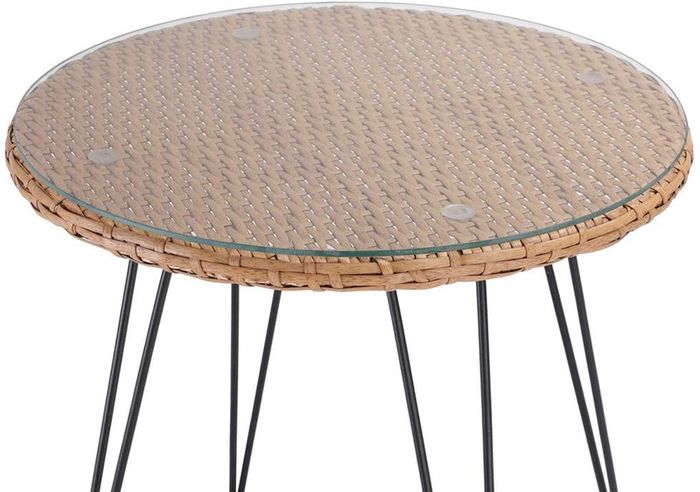 _3-Piece. Balcony Set Side Table 2 Lounge Chairs Indoor Outdoor Weatherproof Natural Poly Rattan Look Garden Balcony Set