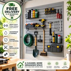 Heavy Duty PVC Garage Slatwall Panels 4ft x 4ft Grey Wall Storage Organiser