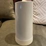 Tall white vase for flowers with house detail Image 2