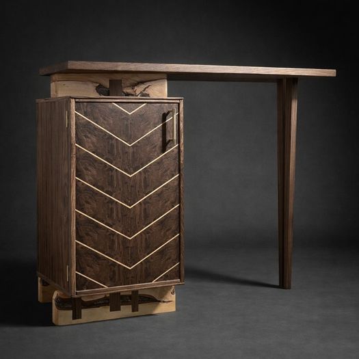 Walnut and Sycamore handcrafted bar cabinet