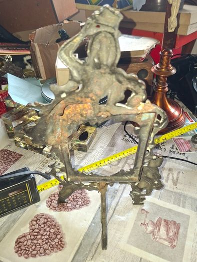 Beautiful Pair of Antique Art Nouveau Beatrice. Bronzed Photo Frames Cherub. a stunning lady lies on the top of the frame with beautiful scrollwork descending down the frame to a winged Cupid or Angel