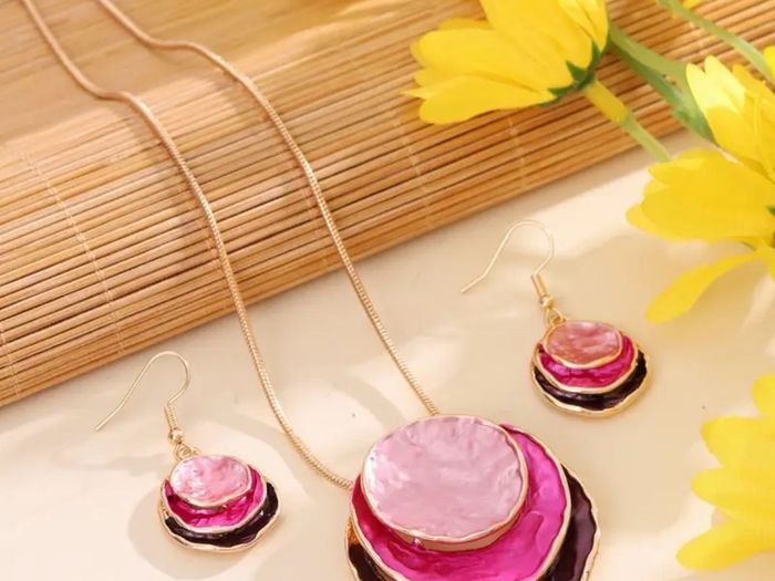Matching purple necklace and earrings