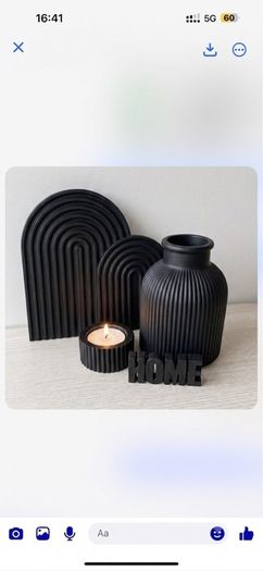 Modern 3D Printed Ribbed Home Decor Set - Minimalist Vase & Planter