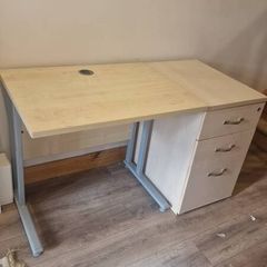 Office desk & filing cabinet.