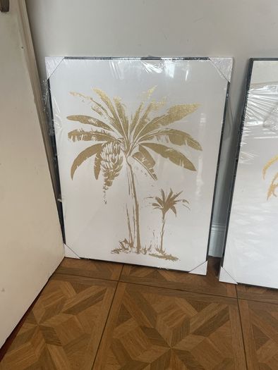 Framed prints of gold palm trees (two)