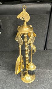 Vintage Brass Fireplace Tool Set. Tongs broken