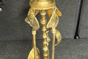 Vintage Brass Fireplace Tool Set. Tongs broken
