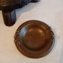 Vintage Hand Carved Wood Floor Ashtray. Brass Insert. Image 6