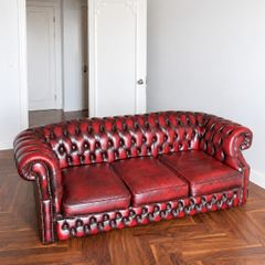 Chesterfield suite Oxblood 3 Seater Sofa and 2x Armchairs Beautiful Patina
