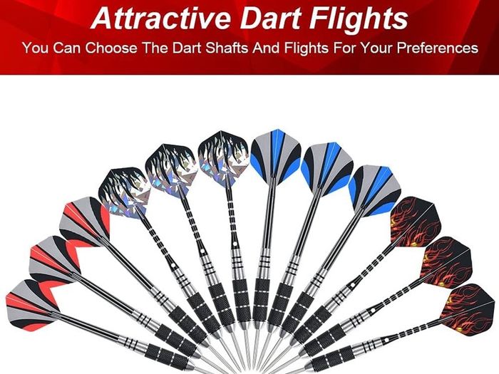 Steel Darts Set, Professional 23g Darts Tip with Non-Slip Stainless Steel Shaft, Poly Flights, PVC Shafts, Dart Sharpener, Rubber Rings, Flight Protecter, with Gift Box