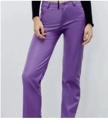 Zara Purple Faux Leather Straight Leg Trousers  Size XL UK 14