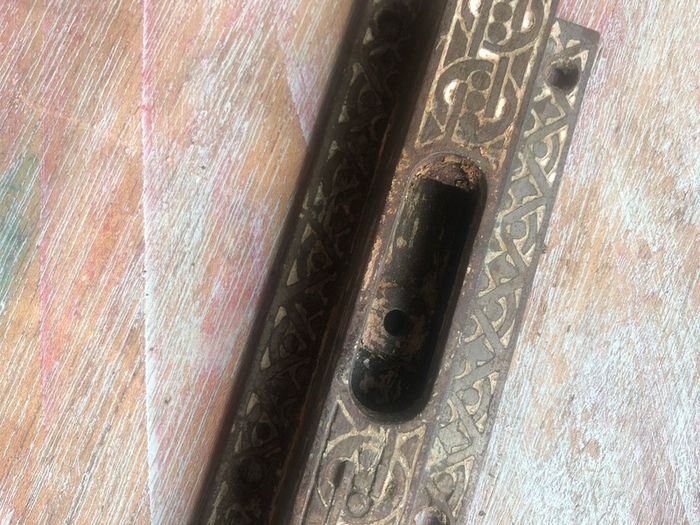 Antique door sliding bolt 1876, a Kenrick & sons bronze/brass door bolt