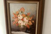 Grab an original painting - Lovely Peony Oil Painting on Canvas Signed "Stemple" - Rare