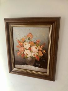 Grab an original painting - Lovely Peony Oil Painting on Canvas Signed "Stemple" - Rare