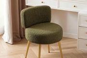 Green Dressing Table Chair with Gold Legs, Teddy Velvet Makeup Vanity Stool Chair for Dressing Table, Bedroom, Living Room