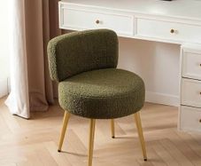 Green Dressing Table Chair with Gold Legs, Teddy Velvet Makeup Vanity Stool Chair for Dressing Table, Bedroom, Living Room