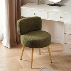Green Dressing Table Chair with Gold Legs, Teddy Velvet Makeup Vanity Stool Chair for Dressing Table, Bedroom, Living Room