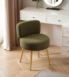 Green Dressing Table Chair with Gold Legs, Teddy Velvet Makeup Vanity Stool Chair for Dressing Table, Bedroom, Living Room