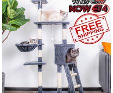 NEW SALE | 145cm Cat Scratch Posts Multi-Level Stable Cat Climbing Tower Cat Activity Trees with Ladder, Indoor Pet Activity Furniture Play House for Kitty Kitten
