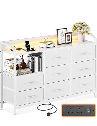 Chest of Drawers Bedroom, 8 Fabric Drawers, 110x30x88cm, White