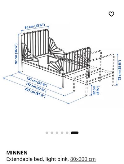 IKEA Pink Minnen Extendable Kids Bed and Mattress