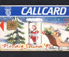 1995 Ireland 10 unit Happy Christmas and Peaceful New Year in 1995 (Gemplus GEM1) Call Card Used. Telecom Eireann card number 1105.