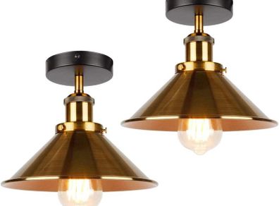 Vintage Retro Ceiling Lights for Living Room Loft Industrial Decor Luminaire Led Ceiling Lamp Metal Kitchen Fixtures (Gold,2Pack)