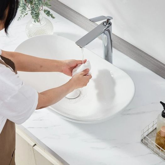White Oval Ceramic Vessel Sink, 23.3 x 14.2 Inch Modern Countertop Bathroom Basin