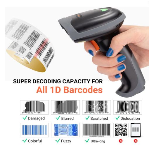 Tera Pro Series Extreme Performance Barcode Scanner 1D Wireless Laser, 2.4G Wireless & Bluetooth Fast & USB Wired & Precise Scanning for Ultra Long Barcodes Plug and Play, L0013B-OG