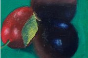 Original oil painting - still life with fruit plums